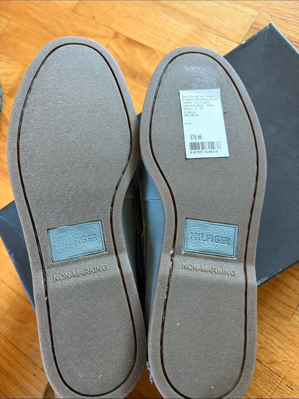Tommy Hilfiger Men's Slate Blue Leather Boat Shoes with Brown Laces